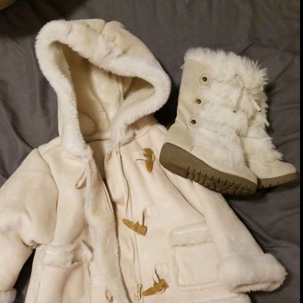 Off white/ cream colored coat and boot set